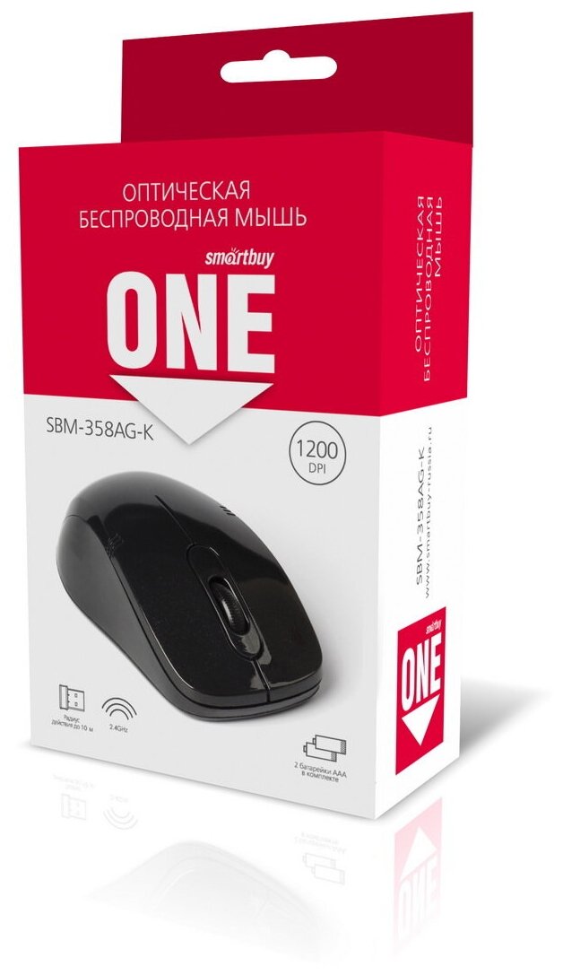 Мышь Smartbuy ONE 358AG-K беспроводная оптическая 1200 dpi USB 2xAAA черная