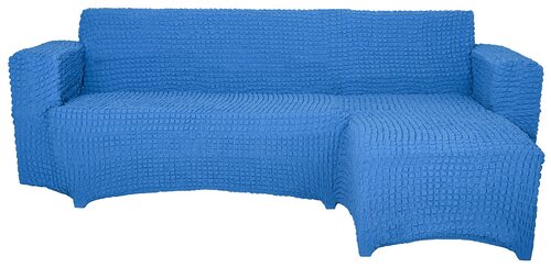 Чехол на угловой диван с оттоманкой справа Venera, цвет Голубой