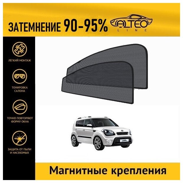 Каркасные автошторки ALTEO PREMIUM на Kia Soul 1 рестайлинг (2011-2014) на передние двери на магнитах с затемнением 90-95%