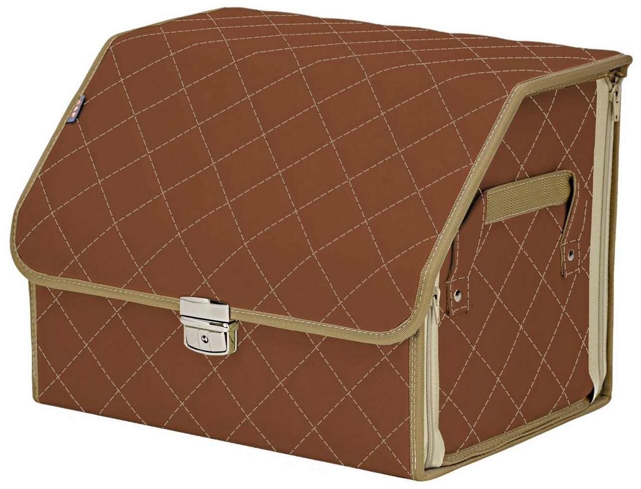 Органайзер-саквояж в багажник "Союз Премиум" (размер M). Цвет: светло-коричневый с бежевой прострочкой Ромб.