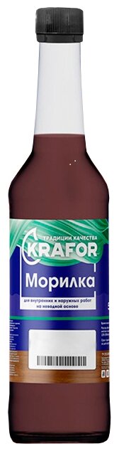 Морилка неводная Krafor, для тонирования и защиты деревянных изделий, 0,5 л, красное дерево