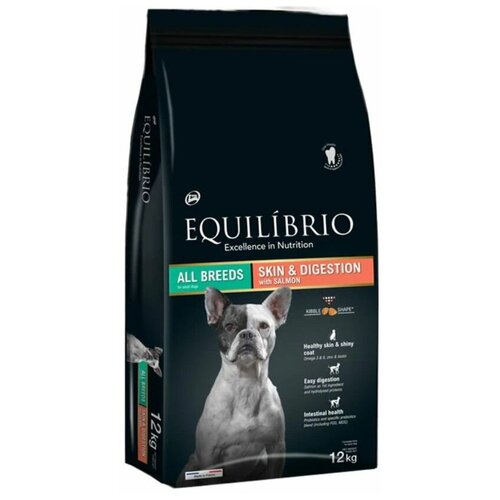 EQUILIBRIO ADULT DOG ALL BREEDS SKIN  & DIGESTION SALMON для взрослых собак всех пород для здоровой кожи и чувствительного пищеварения с лососем (12 кг)