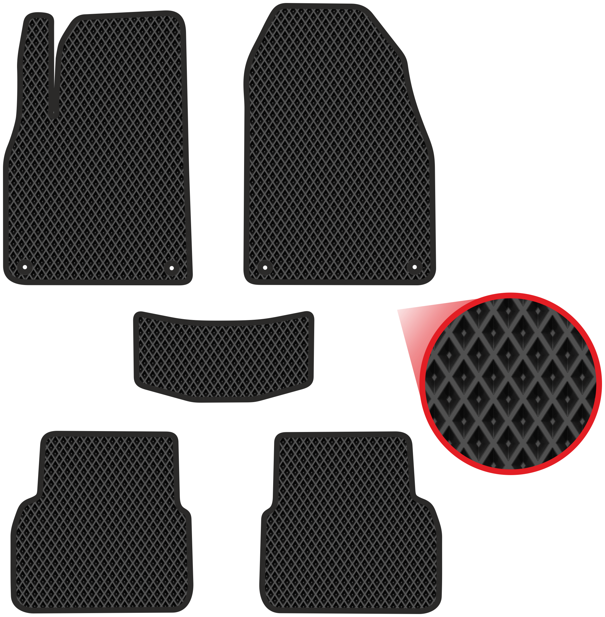 Автомобильные коврики EVA для Saab 9-3 II (2002-2014) чёрные с чёрным кантом ячейка - ромб