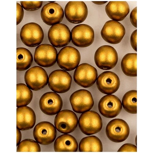 Стеклянные чешские бусины, круглые, Round Beads, 4 мм, цвет Alabaster Metallic Brass, 50 шт.