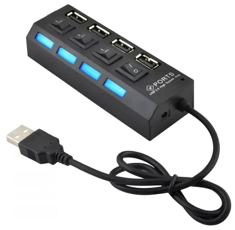Разветвитель USB USB хаб JC-401 4 порта с отдельными выключателями Черный