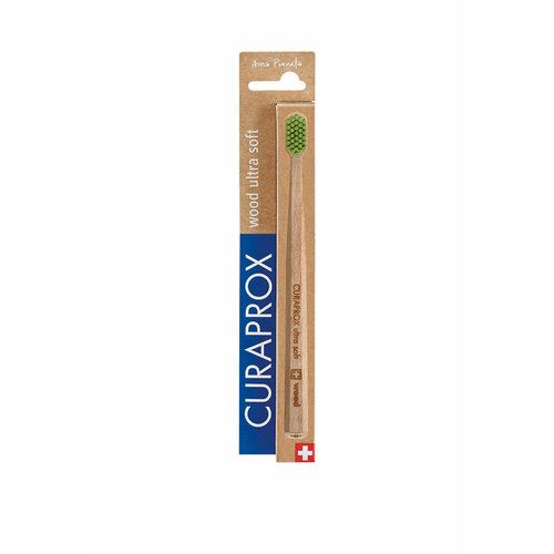 Зубная щетка CURAPROX с деревянной ручкой, зеленая