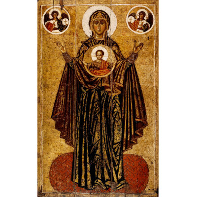 Икона Божией Матери Великая Панагия Оранта деревянная икона на левкасе 13 см