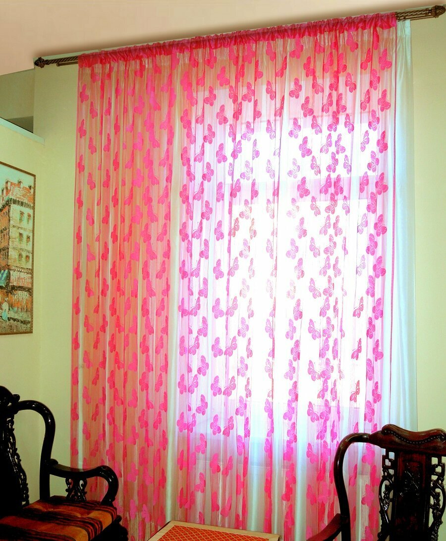 фото Веревочный тюль "Бабочки" цвет фуксия