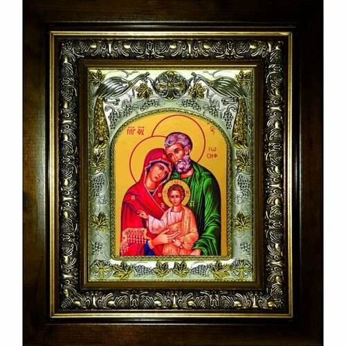 Икона Святое семейство 20x24 см в серебряном окладе в деревянном киоте, арт вк-844 икона святое семейство в серебряном окладе арт дв 448