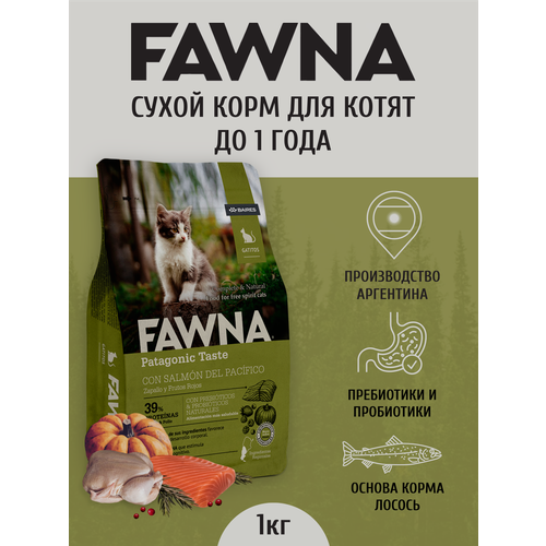 Сухой корм Fawna Kitten для котят, лосось, тыква, красные ягоды 1кг.