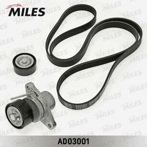 фото Комплект ремня генератора с роликами miles ad03001 для а/м renault logan, sandero, duster, lada largus с двигателями 1.6 16v k4m 490-896.