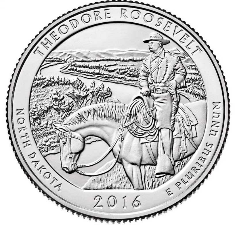 (034s) Монета США 2016 год 25 центов "Теодор Рузвельт" Медь-Никель UNC