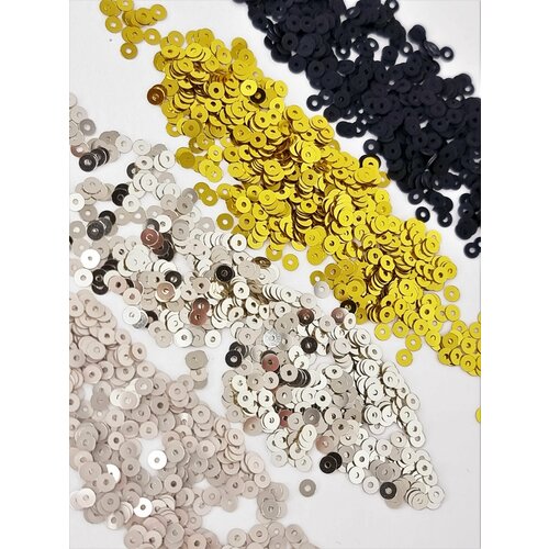 Итальянские пайетки 3мм. Золотые и Черные матовые. 4шт. по 1,5г.