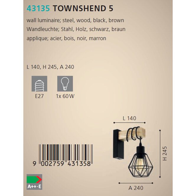 Бра EGLO Townshend 43135, E27, 60 Вт - фотография № 6