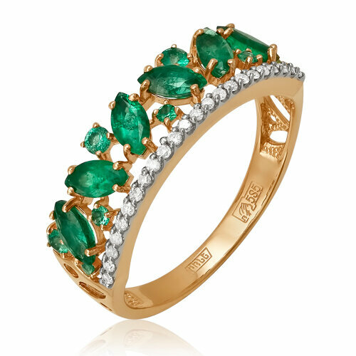 Кольцо Бриллианты Костромы, красное золото, 585 проба, сапфир, бриллиант, размер 17.5 кольцо с 23 изумрудами из красного золота