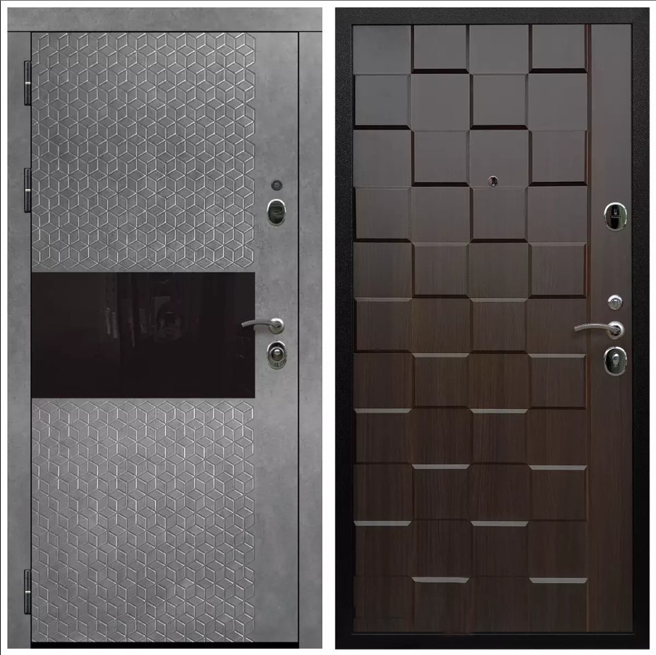 Дверь входная Армада Черная шагрень Штукатурка графит / ОЛ-39 Эковенге МДФ панель 16 мм с фрезеровкой
