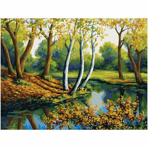 Картина по номерам на холсте ТРИ совы Лесная река, 40*50, с акриловыми красками и кистями