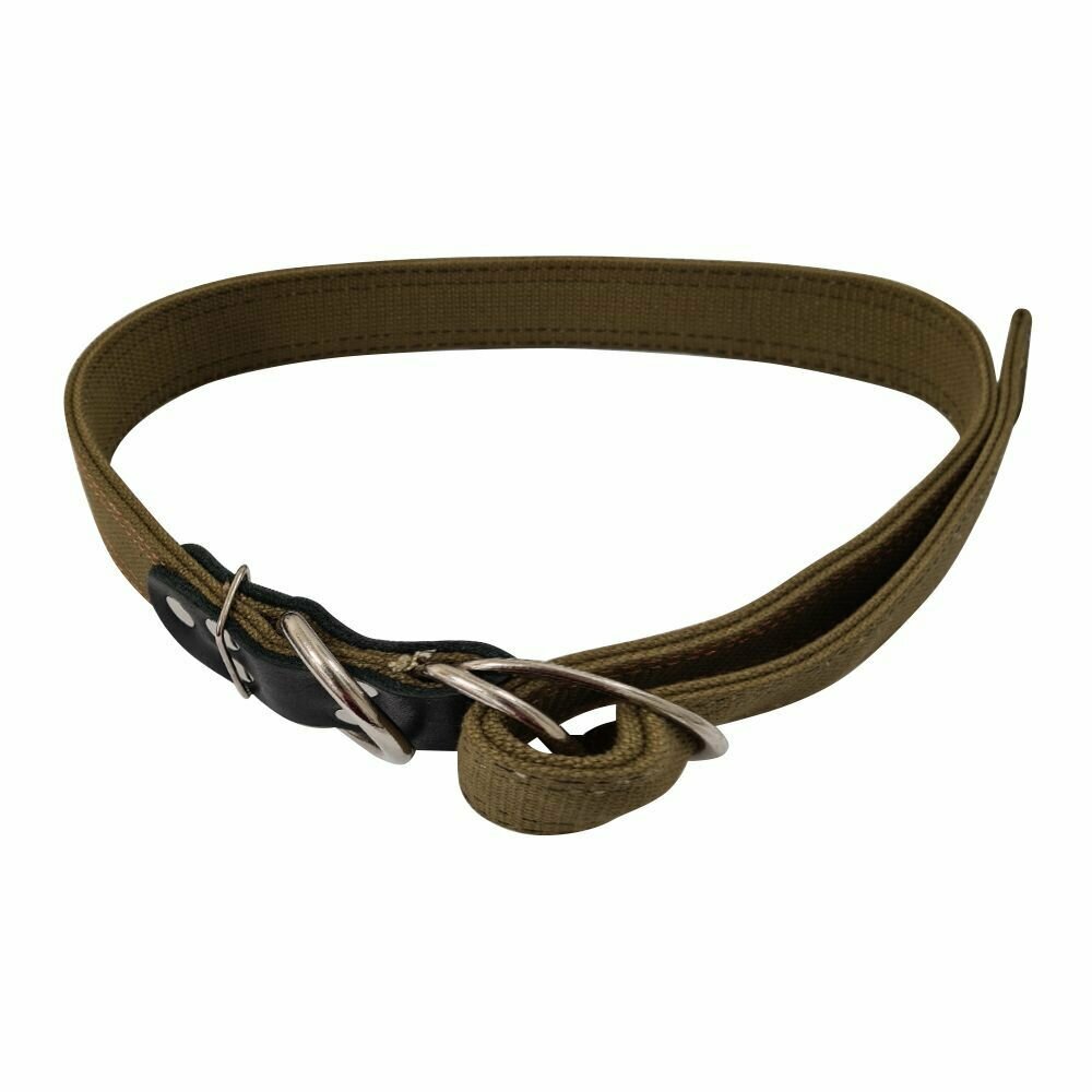фото Ошейник двойной, брезентовый, усиленный кожей, с кольцом, пряжка полукольца, длина 1 метр.