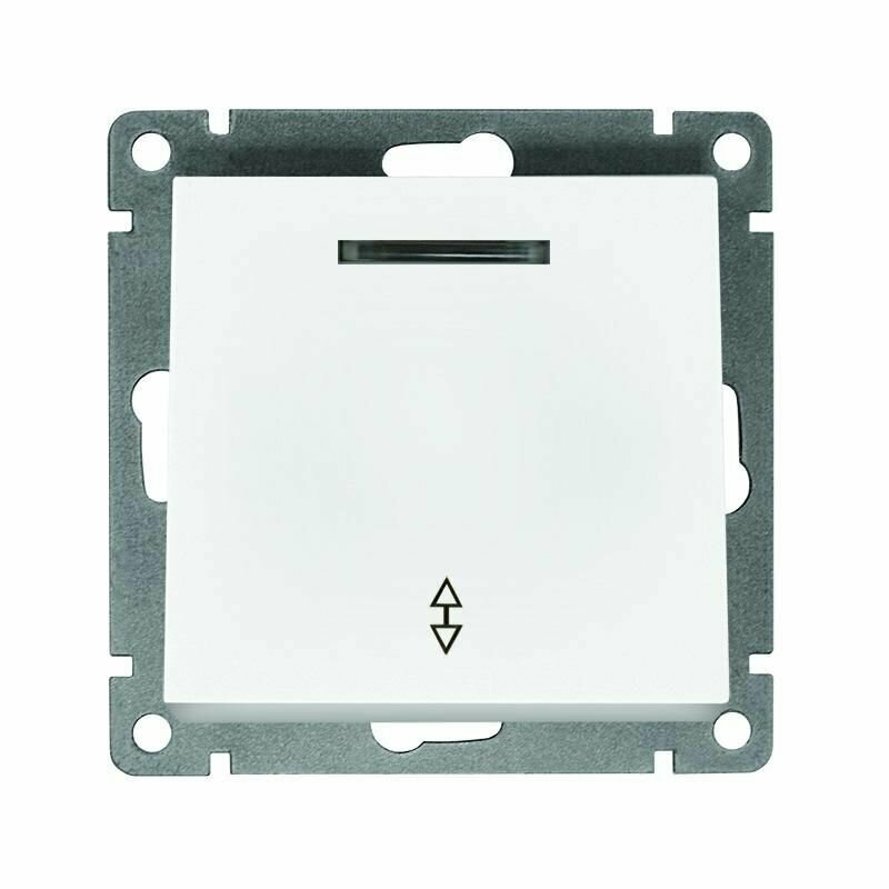 фото Переключатель проходной 1-кл. СП Афина 10А IP20 с подсветкой механизм бел. Universal A0125