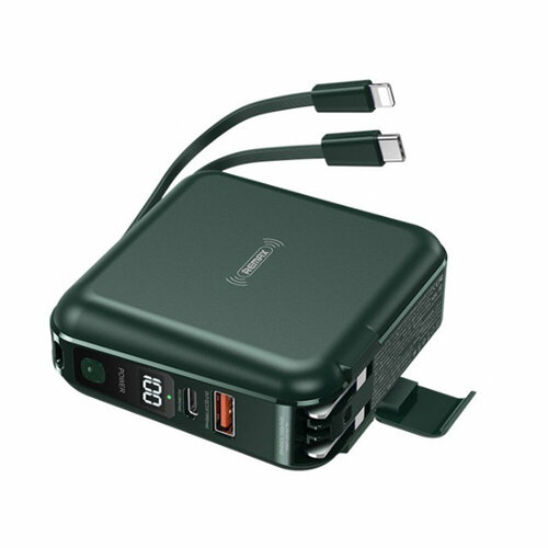 Аккумулятор внешний Remax RPP-145, infinity 2, 10000mAh, пластик, QC3.0, беспроводная зарядка, 1 USB выход, Type-C, цвет: зелёный