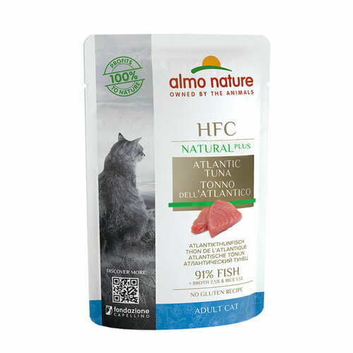 Almo Nature HFC Natural Plus (Alternative) Adult Cat Atlantic Tuna паучи для взрослых кошек с атлантическим тунцом и 91% мяса - 55 г х 24 шт