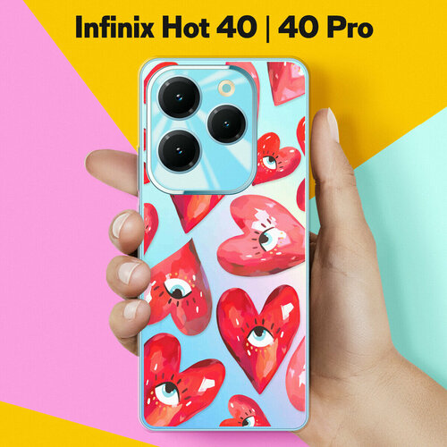 Силиконовый чехол на Infinix Hot 40 Pro / Infinix Hot 40 Сердца / для Инфиникс Хот 40 Про / Инфиникс Хот 40 чехол книжка для infinix hot 40 infinix hot 40 pro с магнитом и отделением под карты инфиникс хот 40 хот 40 про коричневая