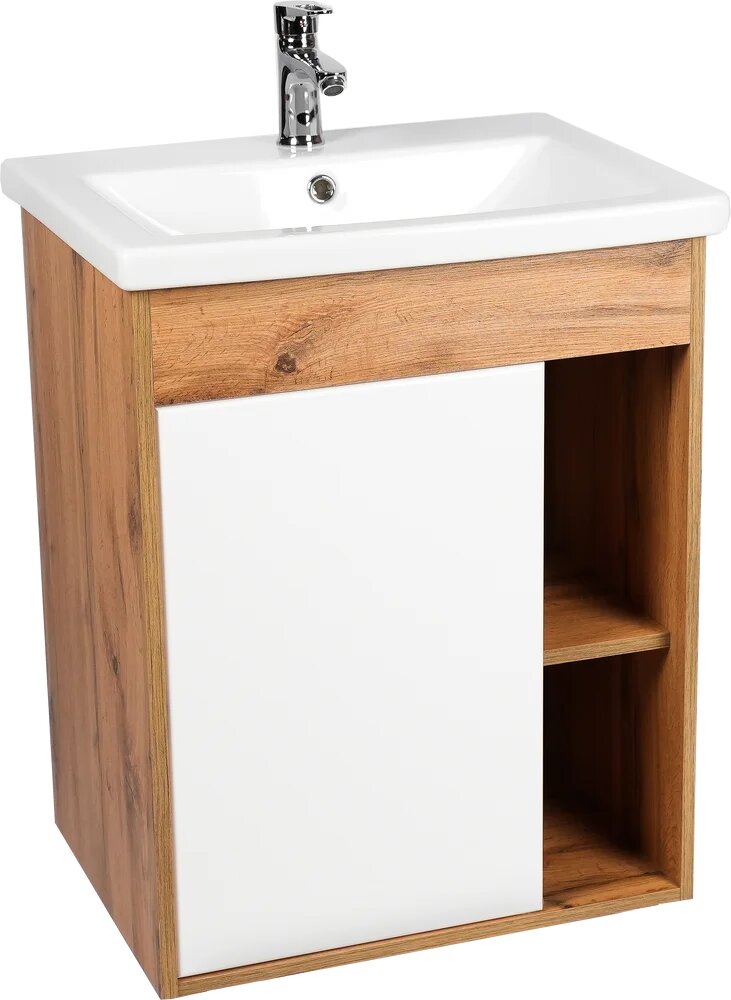 Тумба под раковину без столешницы VIANT Бостон 60 подвесная с дверцей дуб вотан белая