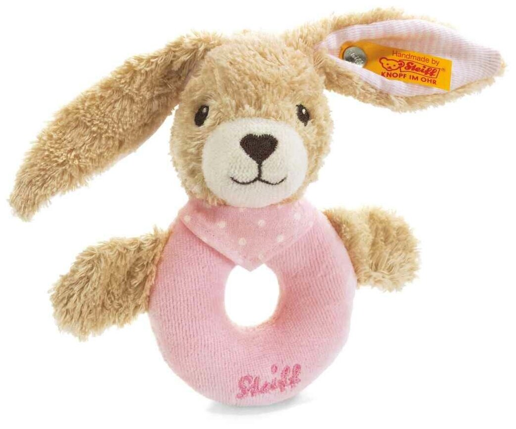 Мягкая игрушка Steiff Hoppel Rabbit Grip Toy pink (Штайф погремушка-колечко Кролик Хоппель розовый 12 см)