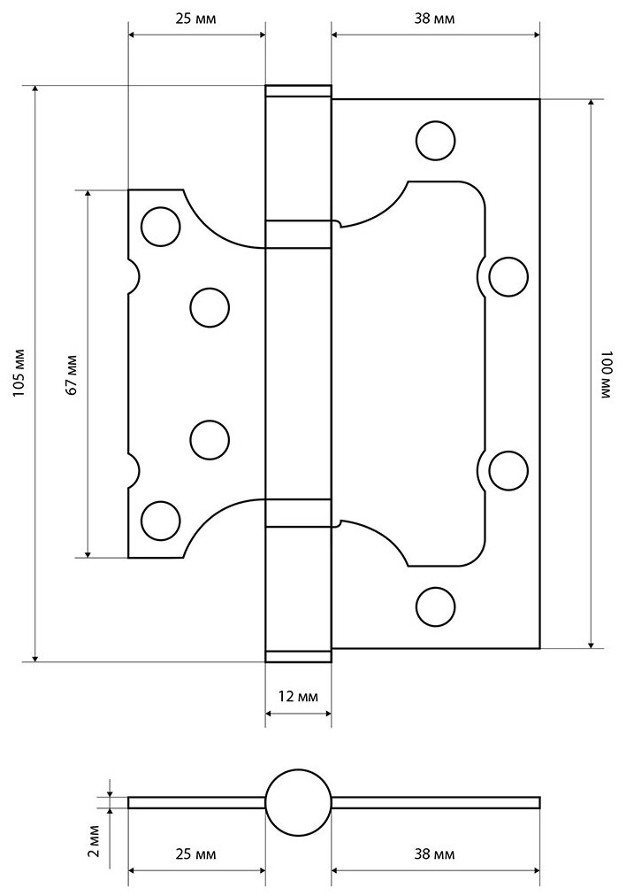 Петля накладн. Универс. 2BB SCP (100*75*2,5) матов. Хром "стандарт" - фотография № 2