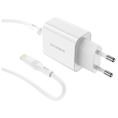 сетевое зу usb type c pd 2 4 a 12 вт кабель lightning ot apu60 Сетевое зарядное устройство BOROFONE BA57A Easy Speed USB + Кабель Type-C-Lightning, белый