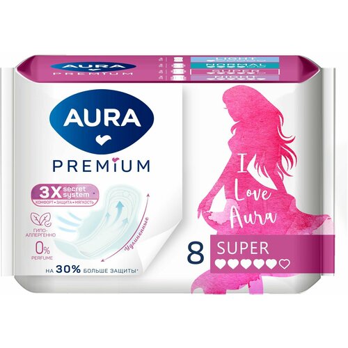 Прокладки женские Aura Premium Super, 8 шт, 6 упаковок