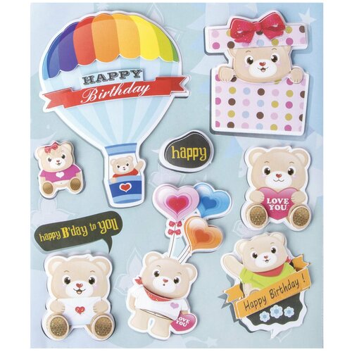 Комплектация 10 шт. Наклейки бумажные объемные для скрапбукинга и декора мишки, 8 штук, остров сокровищ, 662271