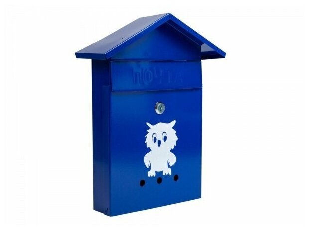 Ящик почтовый "Дом №2" "Сова" с замком синий - фотография № 1