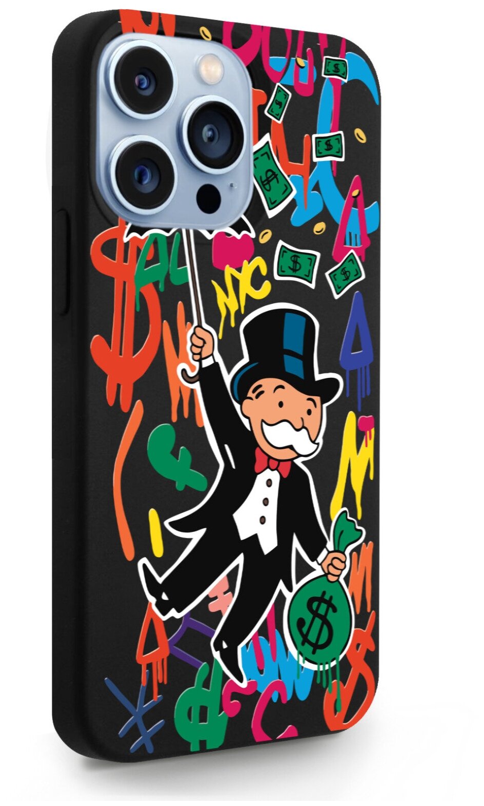 Черный силиконовый чехол MustHaveCase для iPhone 13 Pro Rich uncle PennyBags/ Богатенький дядюшка толстосум для Айфон 13 Про Противоударный