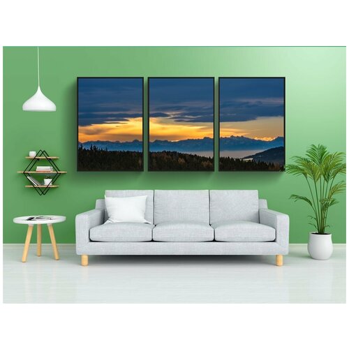 фото Набор модулных постеров для интерьера "горы, деревья, туман" 60x90 см. в тубусе, без рамки lotsprints