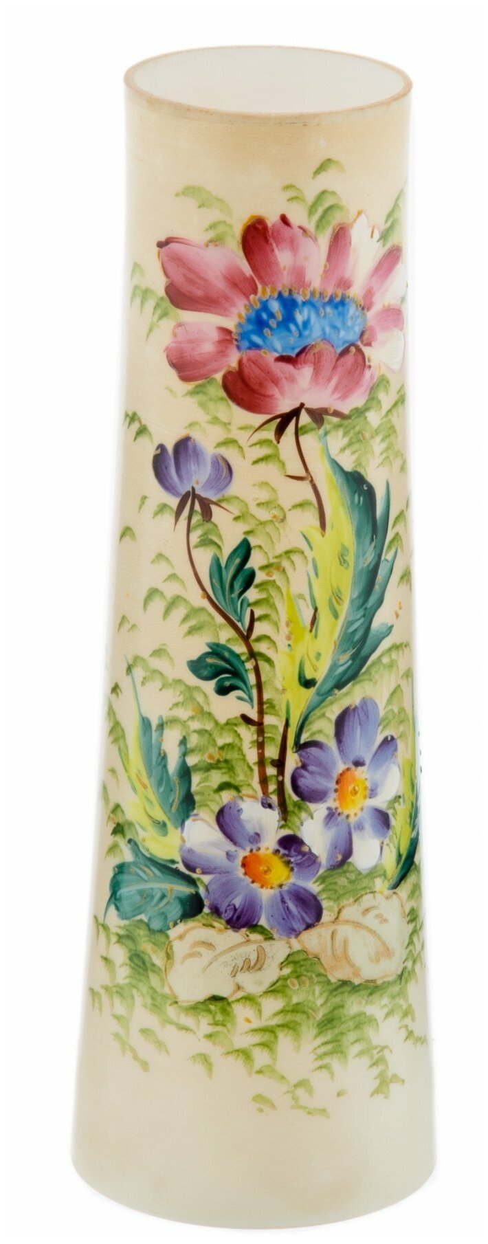 Ваза с цветочным декором, молочное стекло, роспись, Западная Европа, 1960-1980 гг.