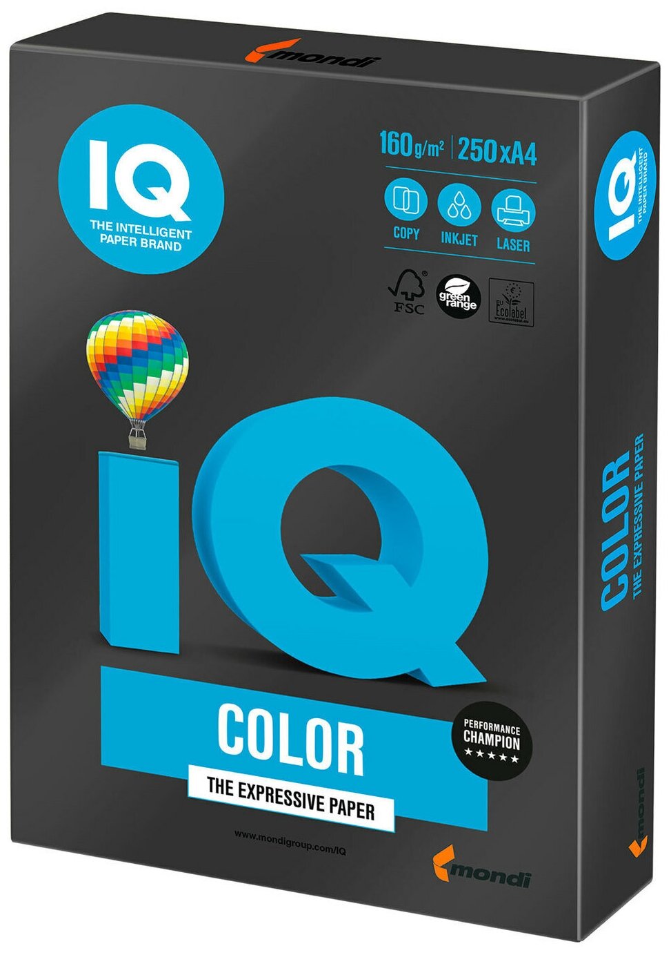 Бумага цветная IQ Сolor A4, 160 г/м2, 250 л., интенсив, черная