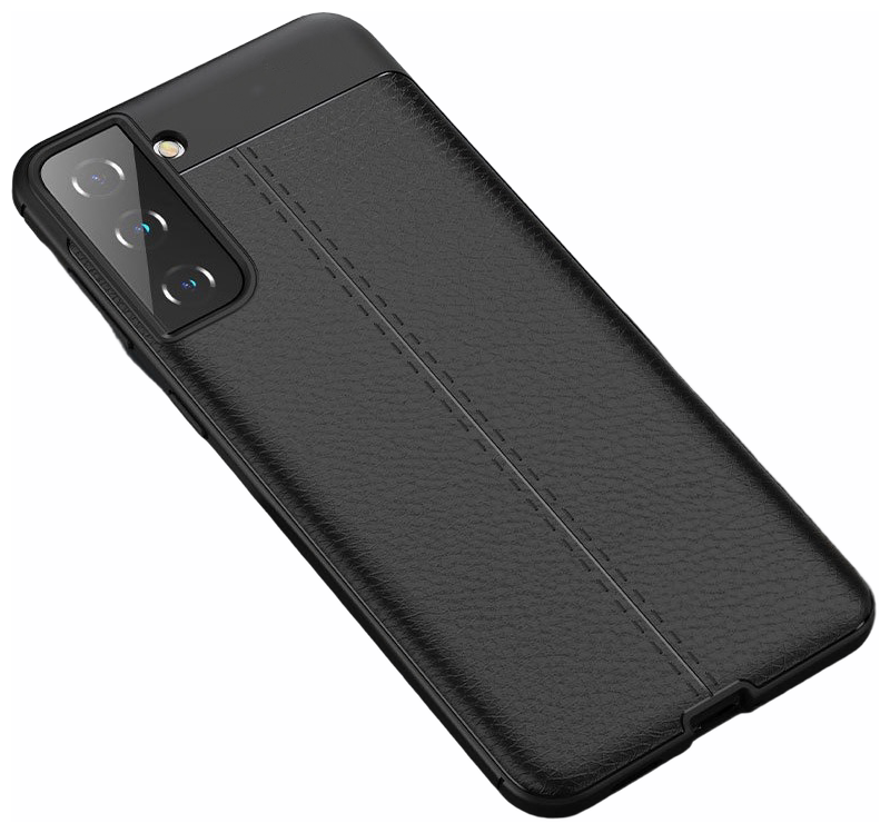 Чехол MyPads для Samsung Galaxy S21+ plus (SM-G996) из качественного износостойкого силикона с декоративным дизайном под кожу с тиснением черный