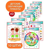 Детские обучающие плакаты постеры А3 набор 10 штук