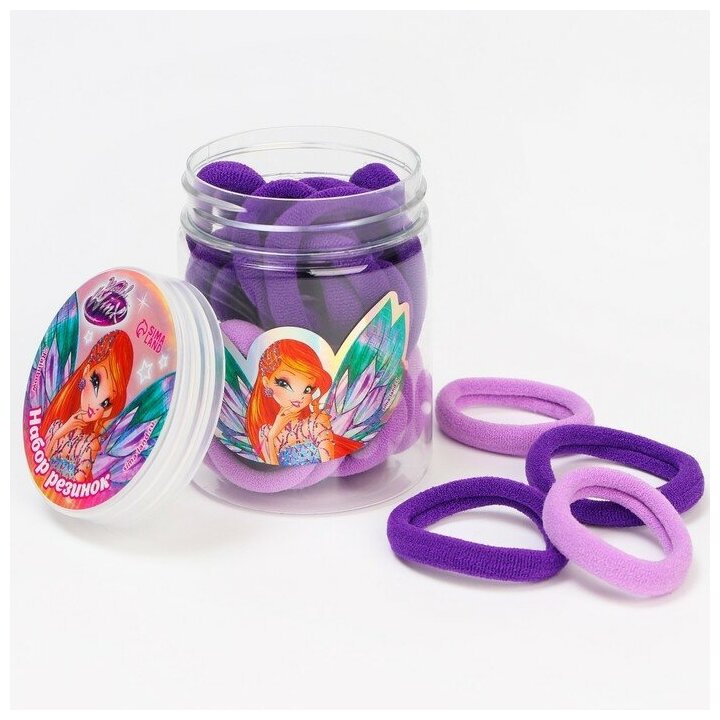 Набор резинок для волос в банке, WINX, 20 штук, цвет фиолетовый