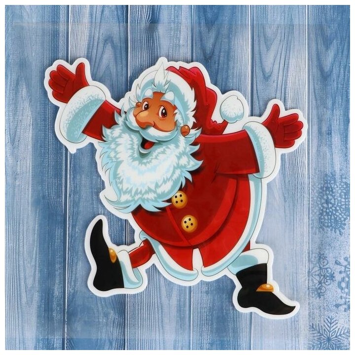 Наклейка на стекло "Дед Мороз задорный" красный 18,5х15 см 3566318