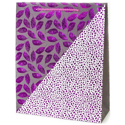 фото Пакет подарочный, нежные перья, фуше, металлик, 32*26*10 см, 1 шт. дон баллон