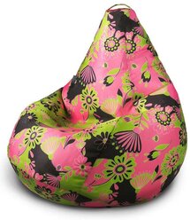 MyPuff кресло-мешок Груша, размер XXL-Миди, мебельный хлопок, Цветы розовые