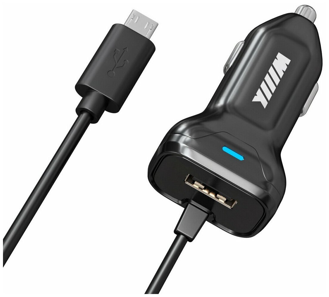 Автомобильное зарядное устройство WIIIX , USB, microUSB, 2A, черный - фото №1