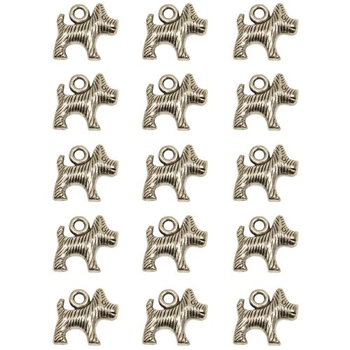 фото Набор подвесок, собачка, длина - 12 мм, ширина - 14 мм, толщина - 4 мм, диаметр отверстия - 1, 8 мм, материал: сплав олова с покрытием "старинное серебро", 15 шт. kaboshon