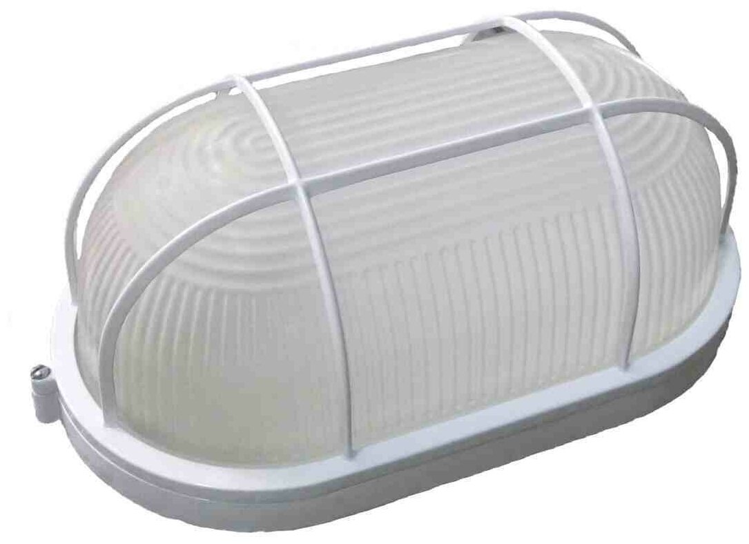 фото Накладной светильник в овальном корпусе с основанием из металла для освещения бытовых помещений / Настенно-потолочный фонарь НБП 04-60-002 с решеткой и матовым термостойким стеклом / Е27 / 60Вт / IP54 / 220В / 11-15