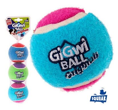 GiGwi Игрушка три мяча с пищалкой, теннисная резина, 4 см 75340, 0,083 кг, 42555