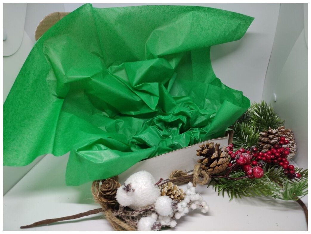Тишью/Бумага подарочная упаковочная тишью цветная для подарка творчества праздника букетов тонкая папирусная(зеленая) 50*66 см