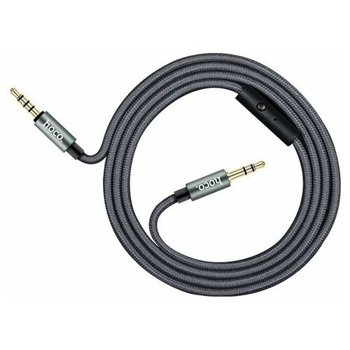 Кабель Hoco UPA04 mini jack 3.5 - mini jack 3.5 с микрофоном, 1 м, 1 шт., серый кабель удлинитель hoco upa14 aux 1 метр audio cable 3 5 мм черный серый