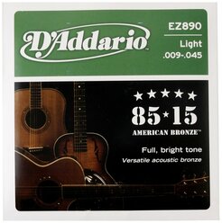 D'ADDARIO EZ890 SET ACOUS GTR 85/15 SUP LITE струны для акустической гитары, бронза 85/15, Super Light, 9-45